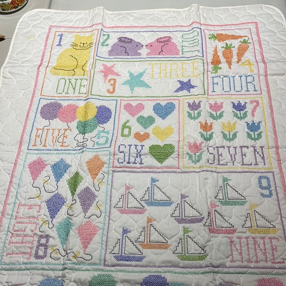 Vintage 1989 Baby Quilted Blanket and Bib in Orginal Marshall Fields Box! - Picture 1 of 12